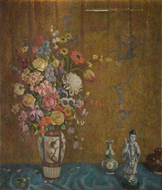 Still Life: flower vase and Chines figurine