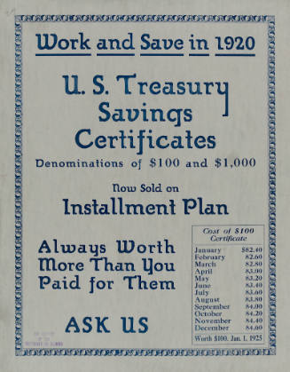 Work and Save in 1920 (U.S. Treasury Savings Certificates)