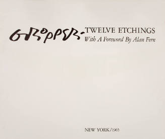 Cover image with stylized script and text reading "Twelve Etchings" with foreword mentioned, da…