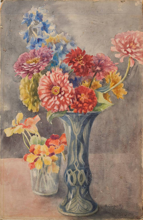 Zinnias in Blue Vase and Nasturtiums in glass