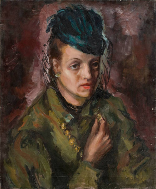 Portrait of Girl with Green Feathered Hat