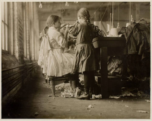 A Raveler and a Looper, Two of the Tiny Workers in a Hosiery Mill in Tennessee