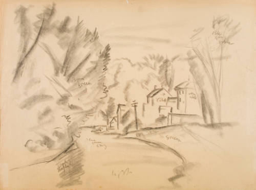 Untitled (landscape study w/houses & road)