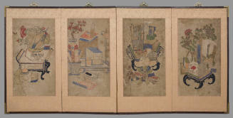 Four-panel folding screen of scholar's accoutrements