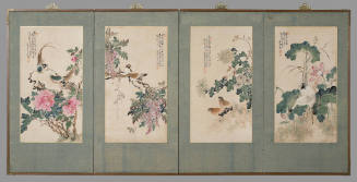 Four-panel folding screen of birds and flowers