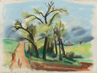 Untitled (landscape w/road & cluster of trees)