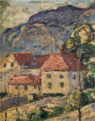 Farmhouse with Red Roof, with Mountains Beyond