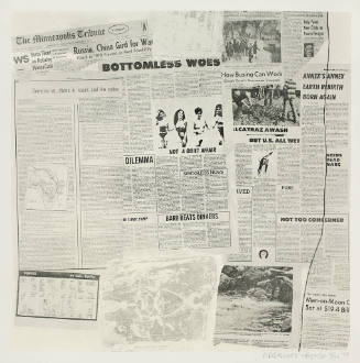 Collage of overlapping newspaper clippings featuring various headlines and images from the Minn…