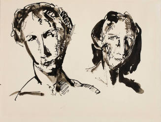 Abstract black ink portraits of two faces on a light background