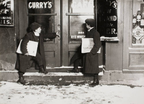 Newsboys Selling in Saloons at Night, New England