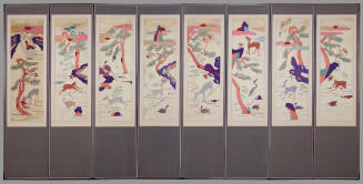 Eight-panel folding screen embroidered with ten longevity symbols